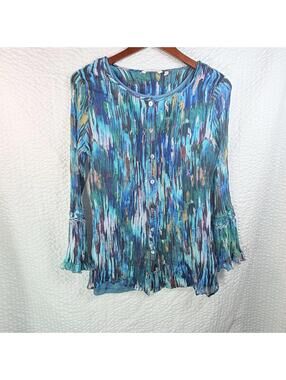 Soft Surroundings Women’s Amelie Top AND Tank Sheer Ruffle 2 Piece XL Artsy Blue